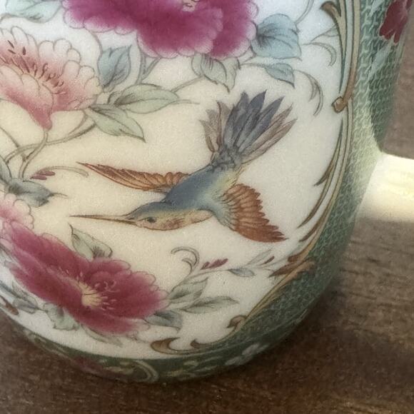 VTG Otagiri Japan Gallery Hummingbird Mug Tea Cup Floral Green Pink Birds Asian - Picture 6 of 11